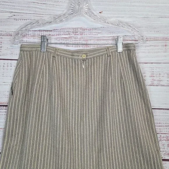 Escade Wool Silk Blend Skirt Sz 10 Tan Chevron Twill Slit Pockets Career Office